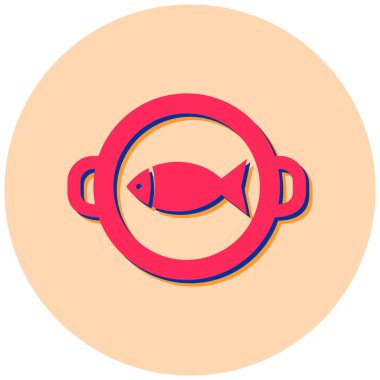 Tabak simgesindeki balık, basit tasarım vektör çizimi