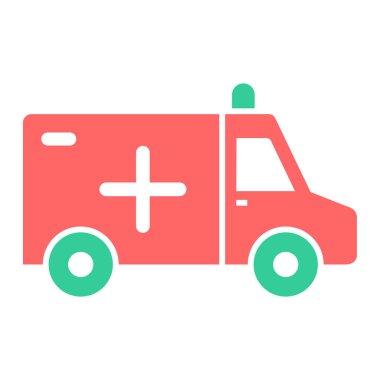 Ambulans vektör simgesi. biçim iki renkli düz sembol, yoğun kırmızı ve siyah renkler, yuvarlak açılar, beyaz