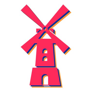 Beyaz arkaplanda karikatür tarzında yel değirmeni simgesi var. geleneksel sembol