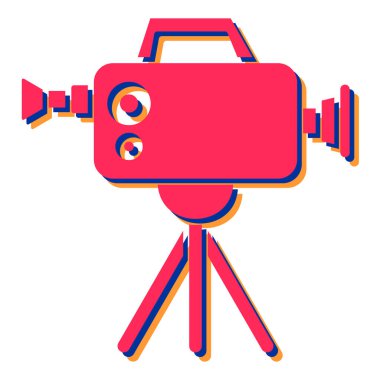 Film kamerası ikonu. Beyaz arkaplanda izole edilmiş web tasarımı için tripod vektör simgelerinin basit çizimi