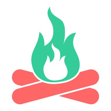 Ateş ikonu. Web tasarımı için kamp ateşi vektör sembolünün düz çizimi