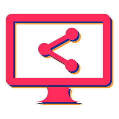 Teknoloji ve sosyal ağ vektör illüstrasyonuna sahip bilgisayar monitörü