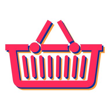 Kırmızı, mavi ve beyaz desenli alışveriş sepeti, vektör illüstrasyonu