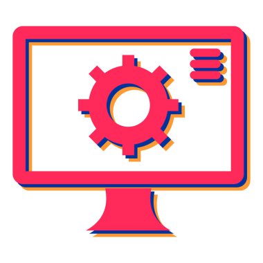 Dişli ikonlu bilgisayar monitörü. vektör illüstrasyonu