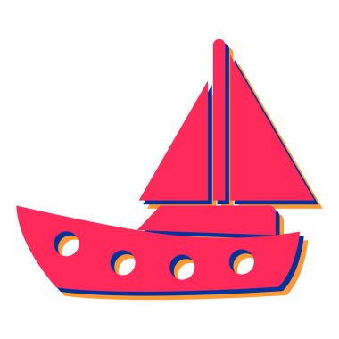 Gemi simgesi. Ağ için yelkenli tekne vektör simgelerinin karikatür çizimi