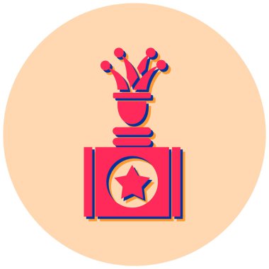 Web, mobil ve bilgi grafikleri için kupa düz simgesi. Mavi arkaplanda izole edilmiş beyaz vektör yıldızı