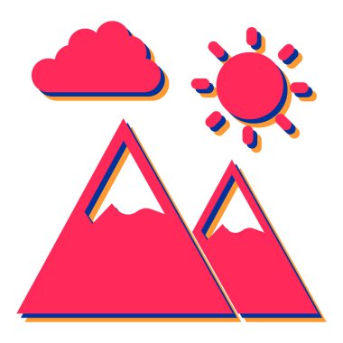 Dağların simgesi. Beyaz arkaplanda izole edilmiş dağ vektör simgelerinin düz çizimi