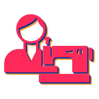 Dikiş makinesi ikonu olan bir kadın. düz tasarım biçimi.