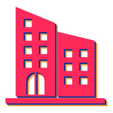 Bina simgesi. Beyaz arkaplanda izole edilmiş şehir vektör simgelerinin düz çizimi