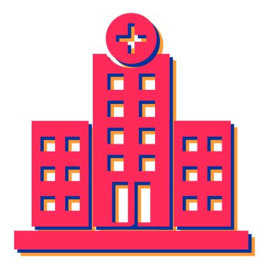 Hastane binası ikonu. Web için basit tıbbi klinik vektör simgeleri çizimi