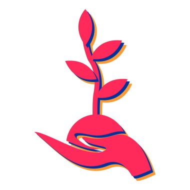 Bir çiçek ikonunu tutan bir el. vektör illüstrasyonu