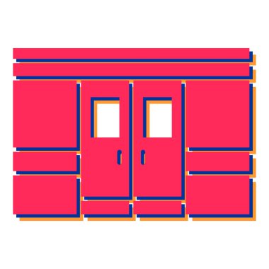 Tek bir mavi, sarı ve turuncu alışveriş çantasının kırmızı ve beyaz çizimi