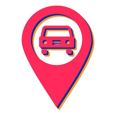 İşaretleyici simgesi olan araba, vektör illüstrasyonu