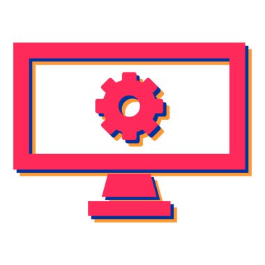 vitesli bilgisayar monitörü ve vites vektör illüstrasyon tasarımı