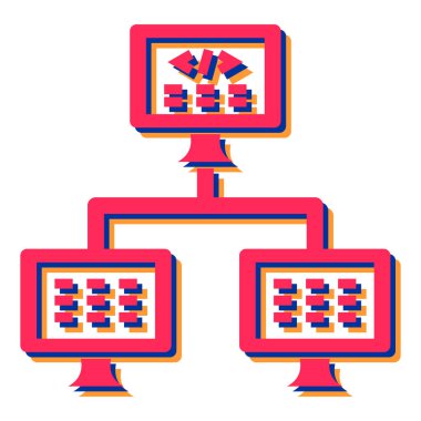 Kırmızı ekranlı bir bilgisayar ağı. vektör illüstrasyonu