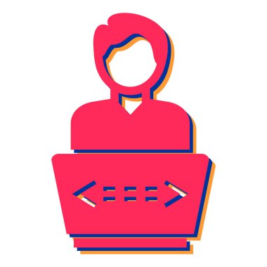 Kırmızı üniformalı ve dizüstü bilgisayarlı bir kadının vektör çizimi