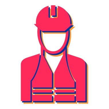 Kask ikonlu itfaiyeci. Kalkanı ve vites vektör çizimi olan işçiler