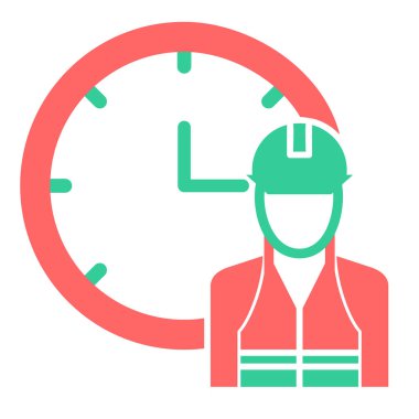 Saat simgesi olan bir işçi. vektör illüstrasyonu