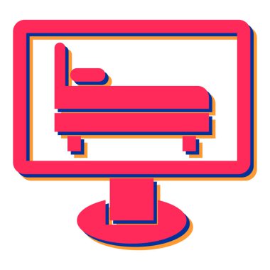 Ekran simgesinde yatak. izole ve düz illüstrasyon