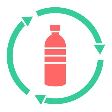 Su şişesi vektör simgesi. iki renkli düz sembol, pembe ve beyaz renkler, yuvarlak açılar,