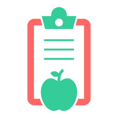 Beyaz arkaplanda elma ve not defteri düz vektör simgeleri