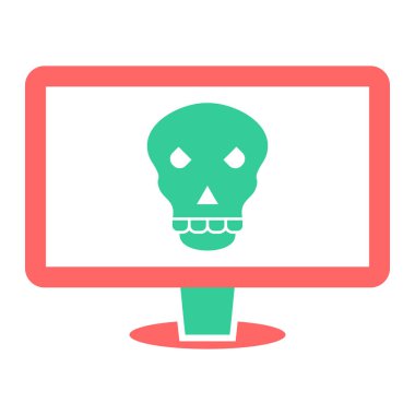 Kafatası ikonlu bilgisayar monitörü. vektör illüstrasyonu