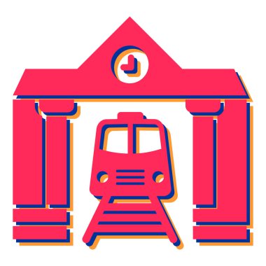 Tren istasyonu ikonu. Web tasarımı için demiryolu vektör simgelerinin düz çizimi