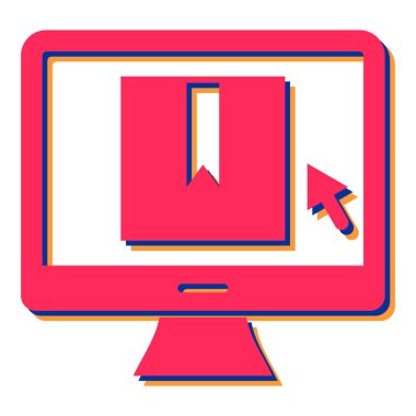 Kırmızı ekranlı bir dizüstü bilgisayar ve yer imi simgesi olan bir akıllı telefon. vektör illüstrasyonu