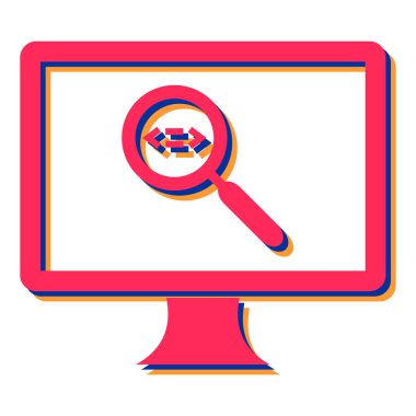 Büyüteç ve arama vektörü illüstrasyonlu bilgisayar monitörü