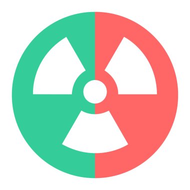 Radyasyon. Vektör. Sarı arkaplanda yumuşak gölgeli beyaz simge.