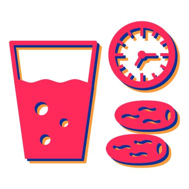 Yiyecek ve içecek işaretinin vektör çizimi. Ağ için bir dizi pizza ve su deposu sembolü.