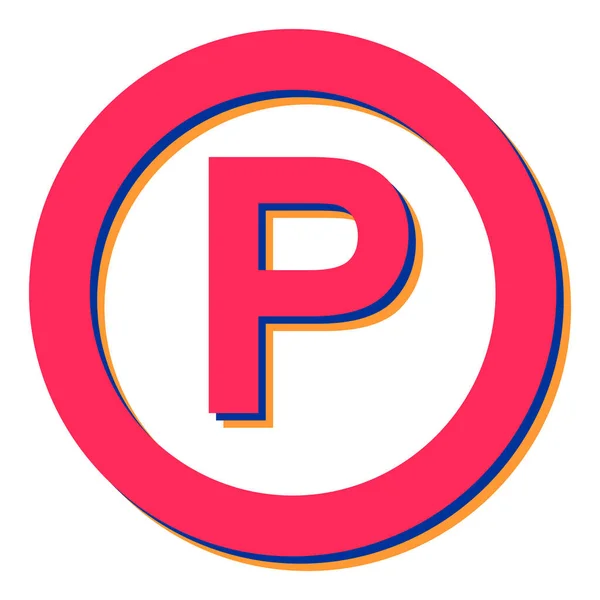 Icône Panneau Stationnement Symbole Ligne Mince Design Couleur Rouge Illustration — Image vectorielle