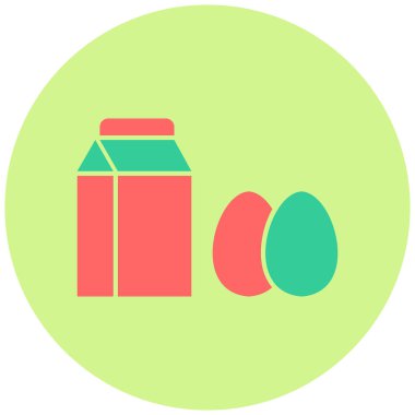 Beyaz arkaplanda süt ve yumurta yassı simgesi, vektör illüstrasyonu