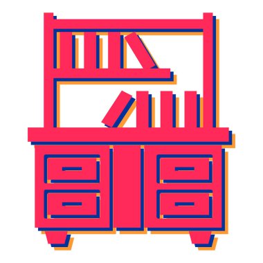 Kitap rafı ve kitap simgesi. Düz dizayn. vektör illüstrasyonu.