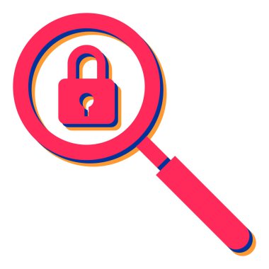 Asma kilit ikonlu büyüteç. vektör illüstrasyonu