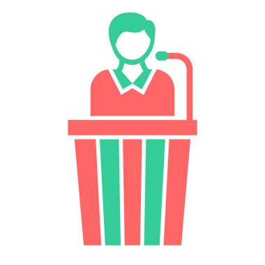 Bir megafon ikonu olan bir iş adamı. Web için oy vektörü simgeleri olan bir adamın basit illüstrasyonu