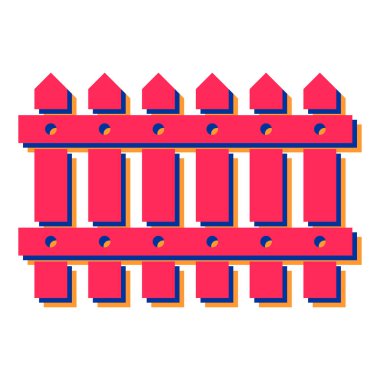 Kırmızı çatılı ahşap çit, vektör çizimi