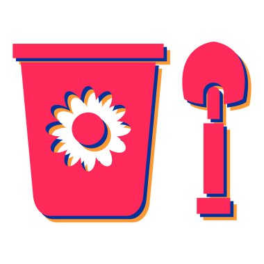 Kürekli kova ve çiçek vektör illüstrasyon tasarımı