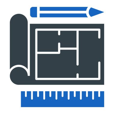 İnşaat planı simgesi. Web için cetvel vektör simgelerinin özet çizimi