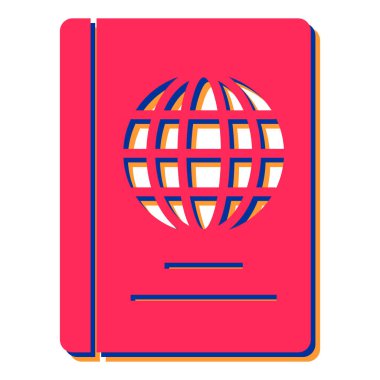 Beyaz arkaplanda kırmızı kitap ikonu olan bir pasaport. seyahat konsepti. düz dizayn. vektör illüstrasyonu