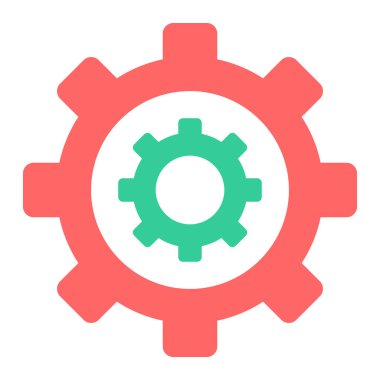 Cogwheel vektör simgesi. biçim iki renkli düz sembol, yoğun kırmızı ve siyah renkler, yuvarlak açılar, beyaz