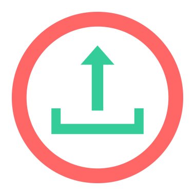 Vektör simgesi yükle. biçim iki renkli düz sembol, yoğun kırmızı ve yuvarlak renkler, beyaz arkaplan.