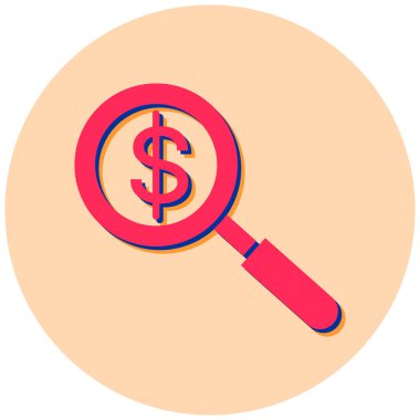 Büyütecin içinde bir dolar. Web simgesi basit illüstrasyon