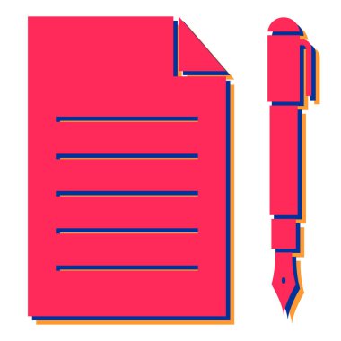 Kalem ve kalem ikonlu bir pano. Web tasarımı için belge kağıt vektör simgelerinin düz çizimi