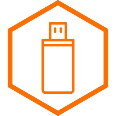 USB flash disk simgesi. Web tasarımı için turuncu hafif vektör simgelerinin basit çizimi