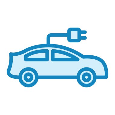 Elektrikli araba ikon vektörü. Ana hatlı elektrik kaynağı işareti. izole edilmiş sınır sembolü çizimi