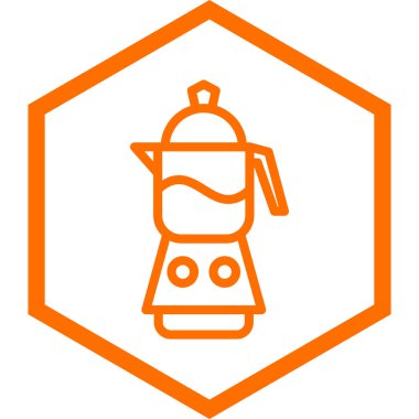 Turuncu çizgili çaydanlık simgesi beyaz arkaplanda izole edilmiş. Çaydanlık ve blender. vektör illüstrasyonu