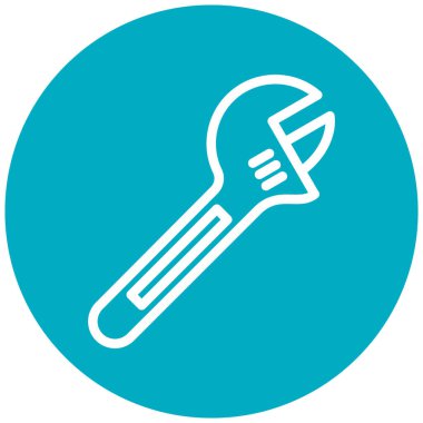 İngiliz anahtarı simgesi, düz çizim, basit vektör web işareti. Mavi arkaplanda izole edilmiş