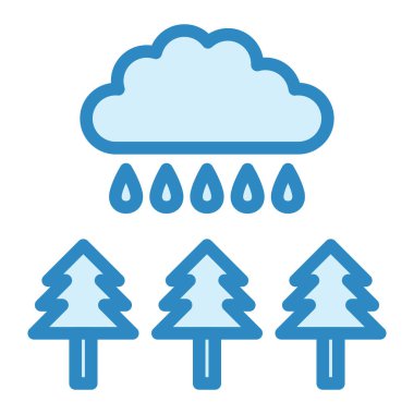 Ormana yağmur yağıyor. Web simgesi vektör illüstrasyonu 