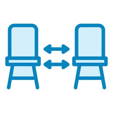 Mavi ve beyaz çizgi ikonunun vektör çizimi. Ağ için okul ve sandalye seti.